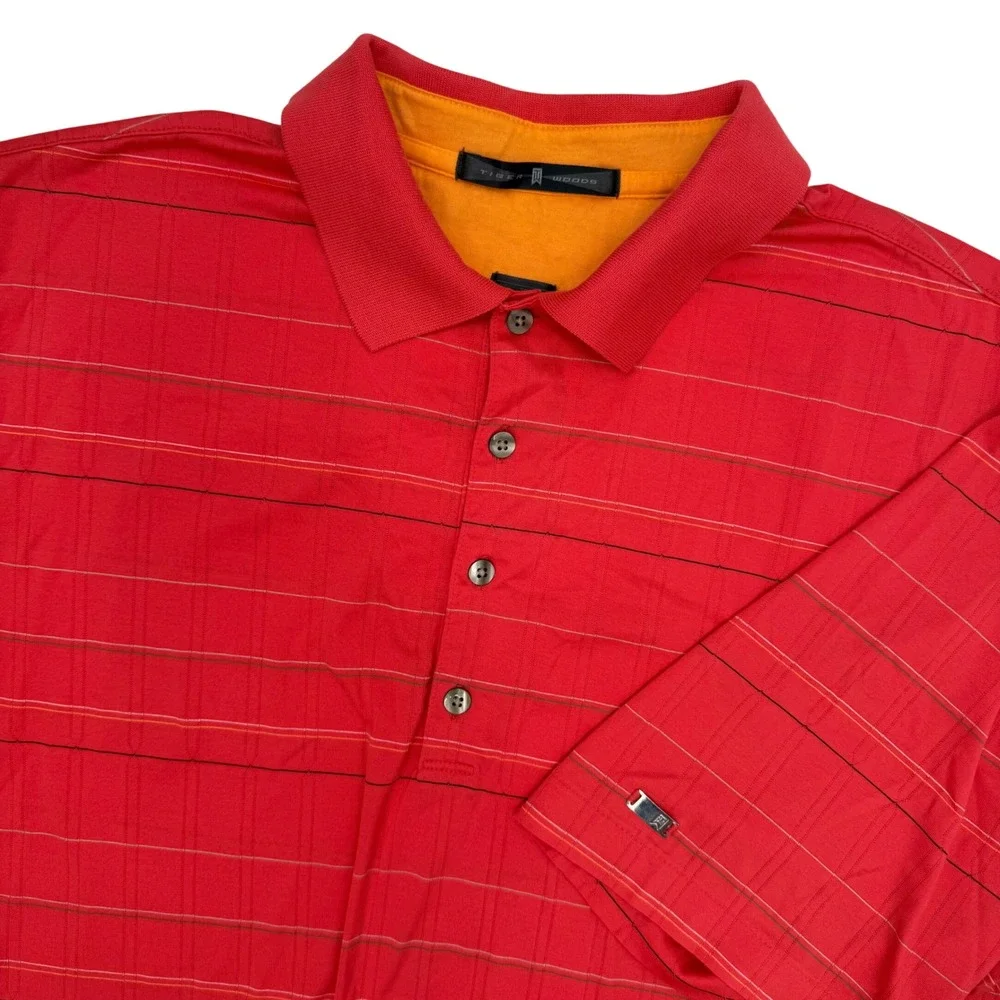 Tiger Woods Collection Golf Polo Shirt‎ Mens XL Red Striped Cotton Blend